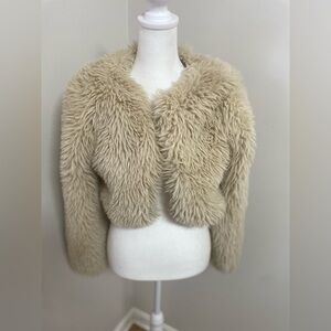 SHEIN SXY Beige Shaggy Faux Fur Cropped Bolero Jacket (M)